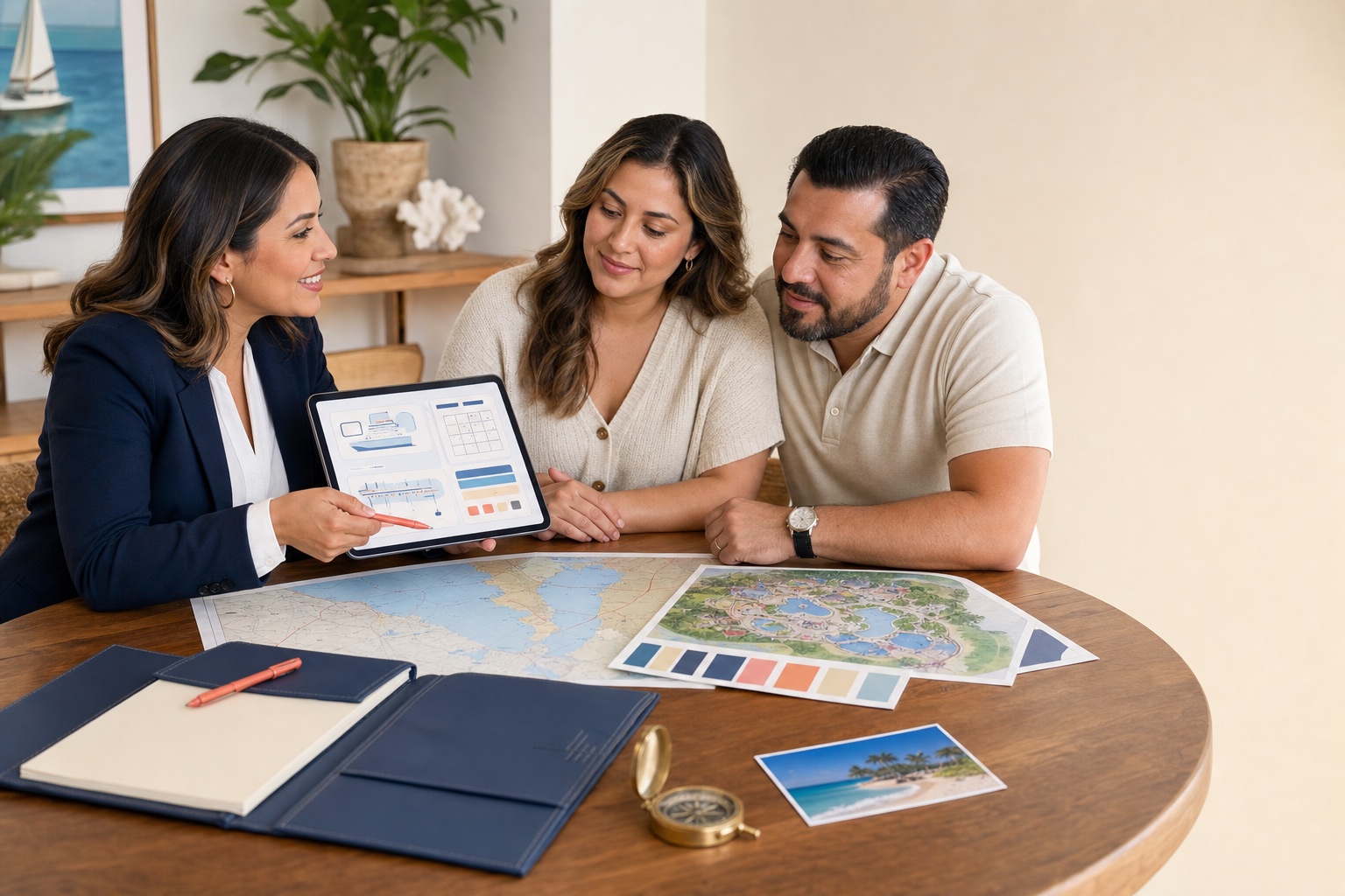 Travel advisor reviewing an itinerary with a couple